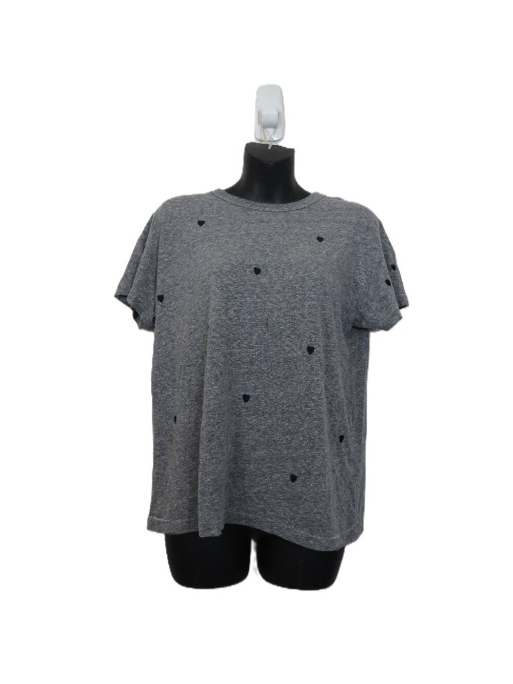 The Great size 0 Embroidered Heart Tee T Shirt Top Gray Short Sleeve Crew Neck